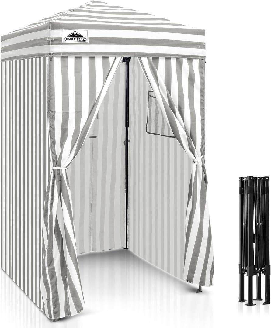 EAGLE PEAK Flex Ultra Compact 4x4 Pop-up Canopy, Sun Shelter, Changing Room, Portable Privacy Canopy Cabana for Pool, Fashion Photoshoots, or Camping, Gray/White