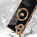 SAKUULO Case for iPhone 16 Cute Plating Case[Compatible with Magsafe] for Women Girls Electroplated Heart Soft TPU Shockproof Camera Protection Bumper Cover for iPhone 16 6.1",Black