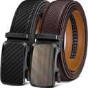 BULLIANT Men's Ratchet Belt 2 Pack-Click Leather Belt Adjustable for Men Gift 1 3/8-Cut for Perfect Fit (2pack-black/Deep Brown4604)