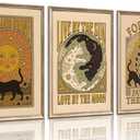 Grengel Tarot Black Cat Canvas Wall Art Sun Moon Astrology Painting Picture Wall Decor Vintage Aesthetic Celestial Poster Printing Artwork for bedroom living room scene furniture decoration