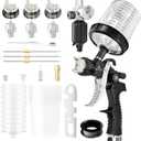 HVLP Air Spray Gun with 1.4/1.7/2mm Nozzles & Air Compressor Regulator, Air Spray Paint Gun w/10pcs 600cc Mixing Cup and Lids, Automotive Paint Sprayer for Car, House Painting, Furniture (Black)