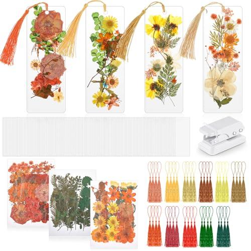 Fuyoooo 376 Pcs DIY Bookmark Making Kit, 150 Bookmark Laminating Pouches Bulk with 150 Tassels and Puncher DIY Projects Party Favor Gift for Reading Women Book Lovers(2 x 6 Inch,Orange Yellow Color)