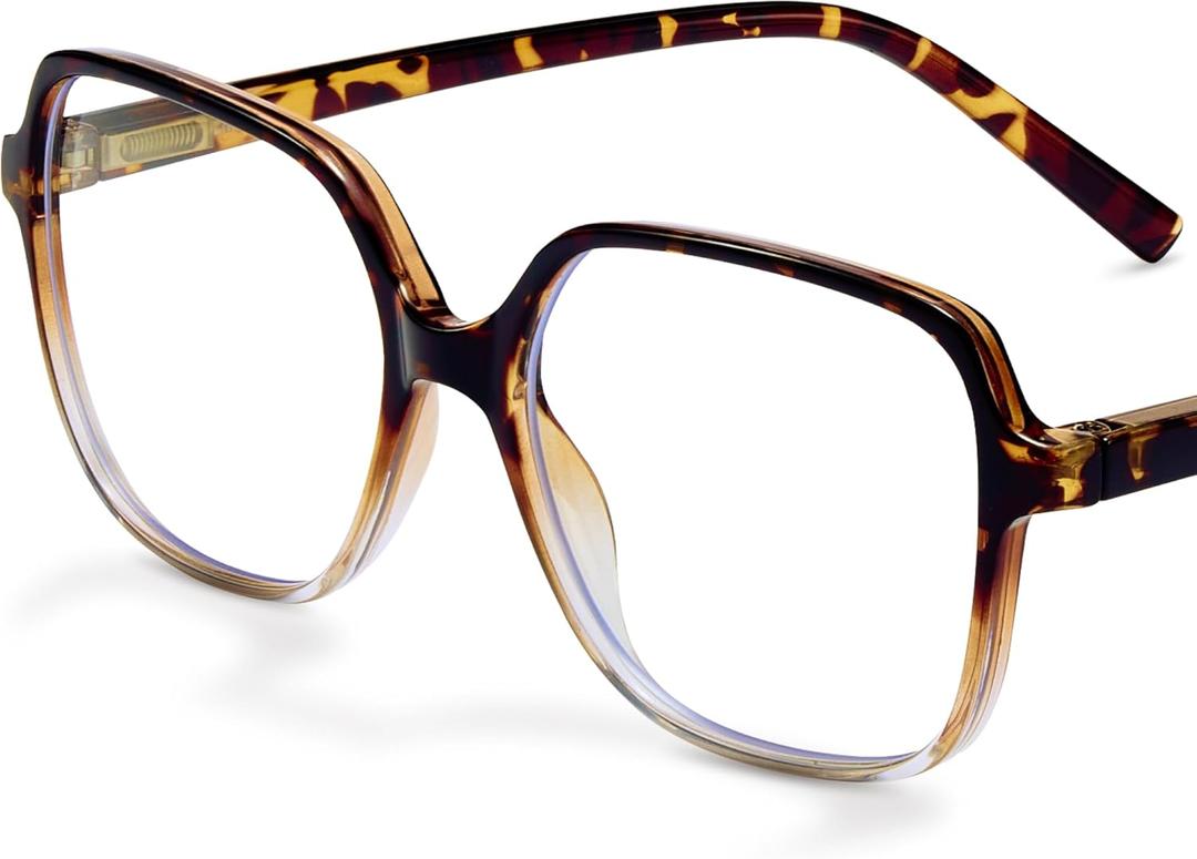 miyya Blue Light Blocking Glasses for Women, Oversized Fashion Glasses, Vintage Fake Glasses (Ombre Tortoise, Clear)