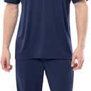 Fruit of the Loom mens 360 Stretch Crewneck Top and Jogger Pant Sleep Pajama Set (Large, Navy)