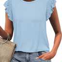 KIRUNDO Womens Summer Tops 2025 Trendy Ruffle Cap Sleeve Casual T Shirts Crewneck Basic Tee Cute Blouses Clothing(Light Blue, XX-Large)