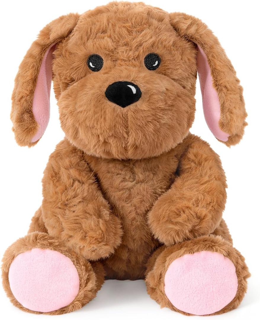 Ditucu Original Golden Retriever Microwavable Weighted Stuffed Animal Heated Dog Plush for Warmth Comfort Period Cramps Pain Plushies Toys Gifts for Kids Adults Dark Brown 9 inch