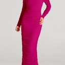 PRETTYGARDEN Women's Fall Off The Shoulder Maxi Dress Spring Long Sleeve Ruched Fitted Bodycon Club Dresses with Slit (Pink)