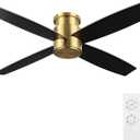 WINGBO 52" Flush Mount DC Ceiling Fan without Lights, 4 Reversible Blades, Ultra Quiet 6-Speed DC Motor, Hugger Low Profile Indoor Ceiling Fan No Lights, Brass Finish