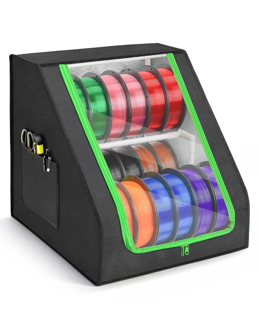 FANGSUN 3D Printer Filament Storage Box  Holds Up to 21 Spools, 2-Tier Filament Rack and Organizer Box with Stable Trapezoid Frame and Pockets for 3D Printing Enthusiasts in Home, Studio, or Workshop