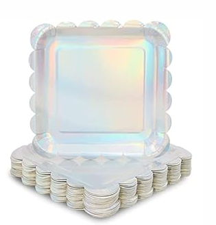 Sparkle and Bash 48 Pack Pastel Paper Plates with Scalloped Gold Foil - 9 inch Square Party Plate - Cute Dinnerware for Special Celebrations and Themed Parties