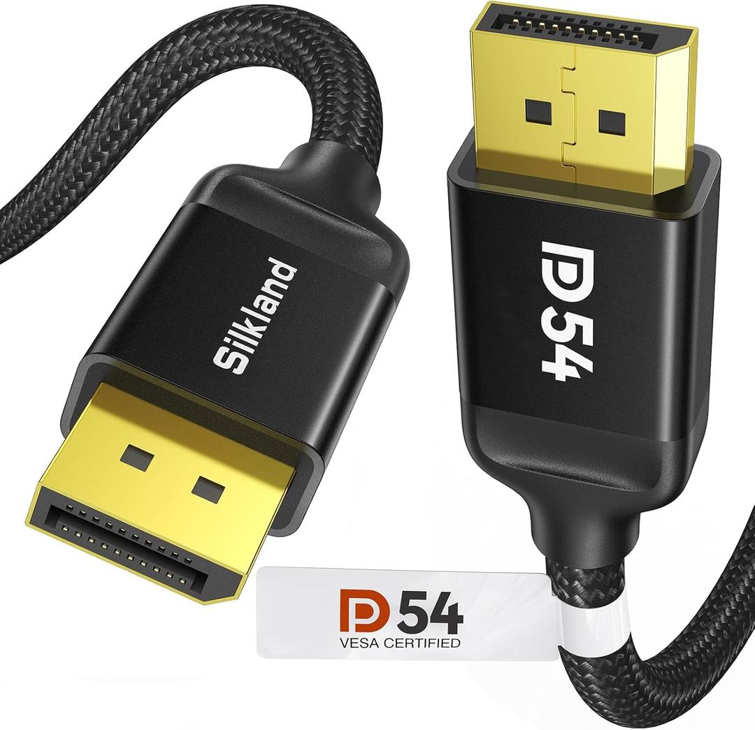 Silkland 54Gbps DisplayPort Cable 2.1 [VESA Certified], DP 2.1 Cable [16K@30Hz, 8K@120Hz, 4K@240Hz 165Hz 144Hz] HDR, HDCP DSC 1.2a, Compatible FreeSync G-Sync Gaming Monitor 5090 7900XTX, 6.6FT (Black)