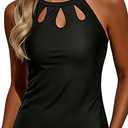 Tempt Me High Neck Tankini Top Backless Bathing Suit for Women Key Hole Swimsuit Swim Top Only (Small, Black)
