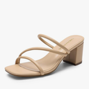 Women's Strappy Heels Open Toe Low Chunky Heel Slip On Mules Square Block Sandals Dress Shoes, Size 6