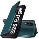 S25 Edge Flip Case for Samsung Galaxy S25 Edge 5G Case, Clear View Slim Fit Leather Cover for Samsung S25 Edge Phone Case with Kickstand Rugged Heavy Duty Shockproof Bumper Shell, 6.66 Inches (Green)