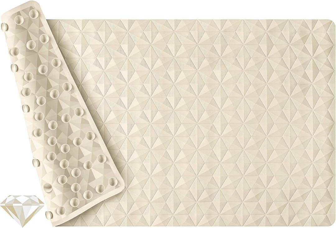 WRISIN Non Slip Bathtub Mat for Bath Tub Shower - Natural Rubber Mat with 241 Suction Cups - Soft Bathroom Safety Mat - Unique Diamond Pattern - Fatigue Relief - Machine Washable - 16 X 28 Inch (Beige)