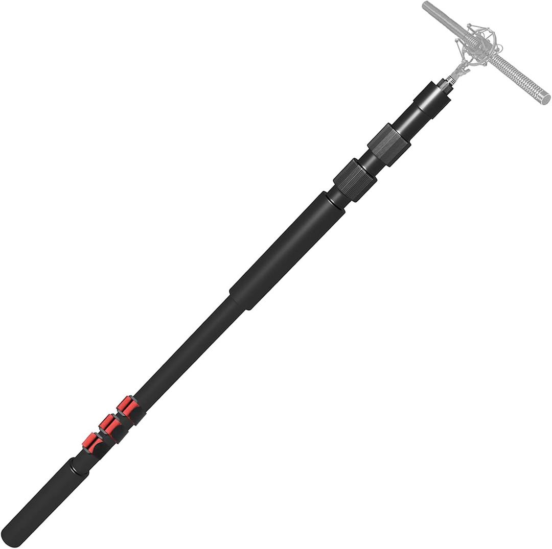 Portable Handheld Boom Pole for Shotgun Mic, 3-Section Extendable Microphone Arm for Filming with 3/8" and 5/8" Threads, 3ft to 8.3ft Adjustable Length