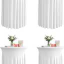 KeyWave Cocktail Table Tablecloth with Skirts - 32x43 Inch Wavy Spandex High Top Cocktail Table Covers, Ruffle Drape Highboy Tablecloth Reusable for Party Wedding Cake Standing Table, White, 4 Pack