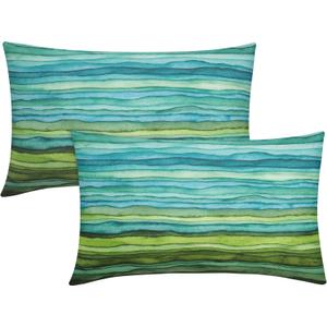 Teal Blue Green Pillow Covers 12X20 Inch Watercolor Aqua Waves Brush Lumbar Pillow Cases Abstract Striped Sea Splash Recgantle Throw Pillows Set of 2 Home Decor for Room Bedroom Bed Cushion Outdoor (Ns-green Stripes)