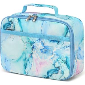 LEDAOU Lunch Bag Kids Insulated Lunch Box Girls Toddler Reusable Lunch Bag for School Picnic Hiking (Marble Blue)