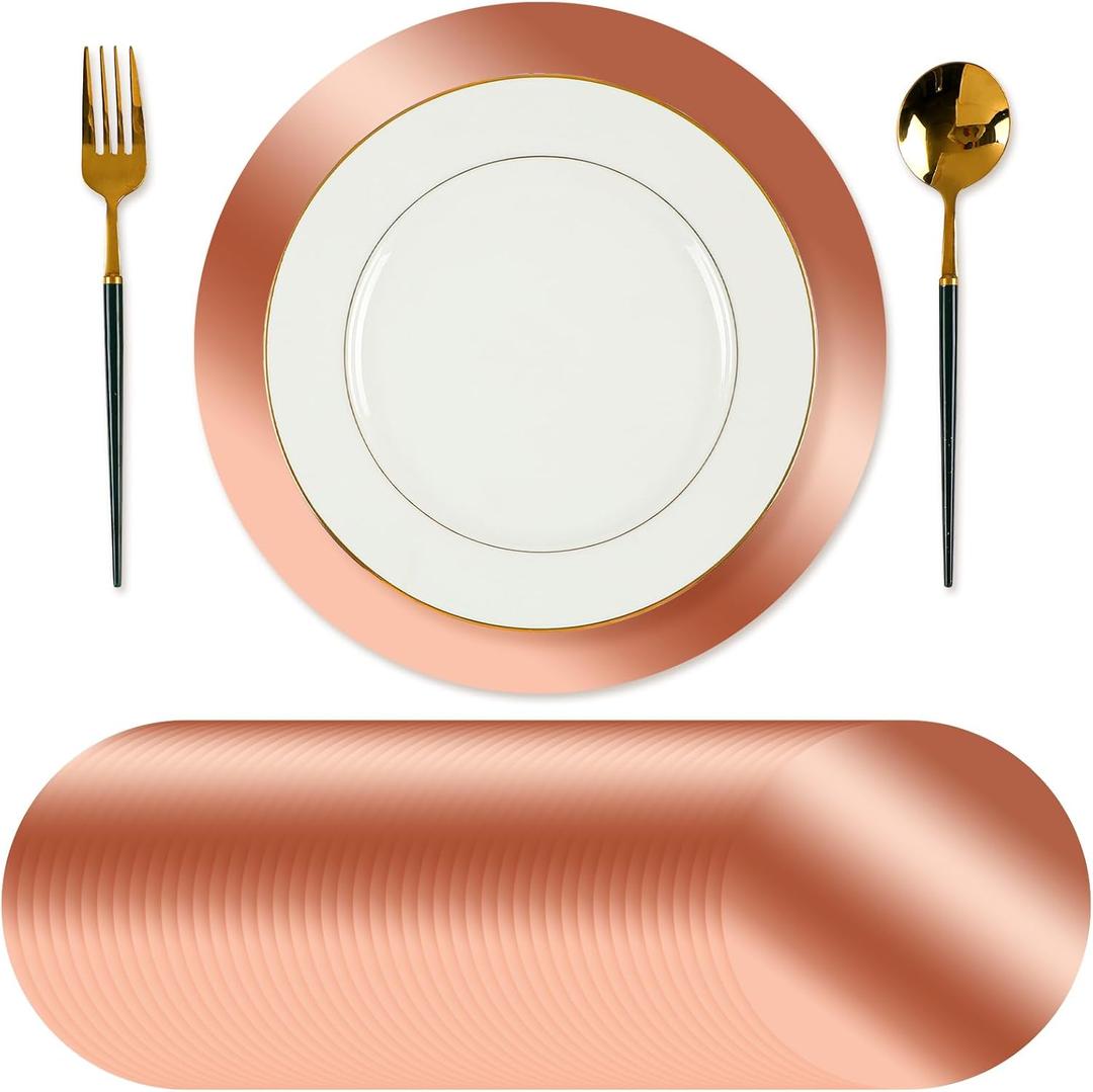 Tioncy 100 Pcs Rose Gold Round Paper Placemats Decorative Disposable Placemats Table Mats for Dining Wedding Table Decoration Home Banquet New Years Festive Party Birthday Holiday