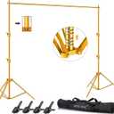Photo Video Studio Backdrop Stand- Gold, 12(W) x 10(H) ft Heavy Duty Adjustable Photography Muslin Background Support System Kit with Carry Bag,4 Spring Clamps
