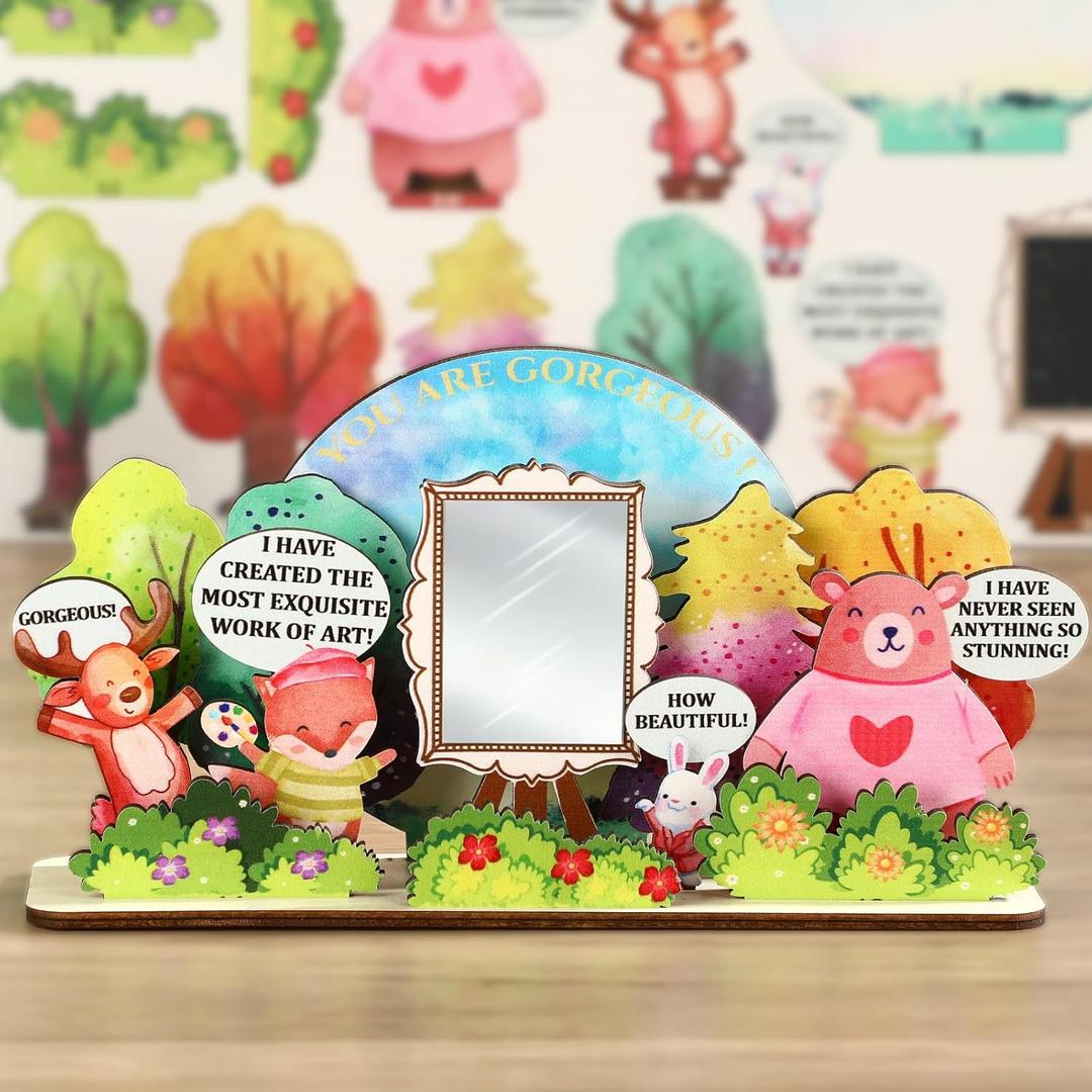 Galentines Day Gift for Best Friend  Cute Forest Animals DIY Desk Decor with Mirror, You Are Gorgeous Self Love Table Ornament, Easy-to-Assemble Wooden Display, Encouragement Gift for Her