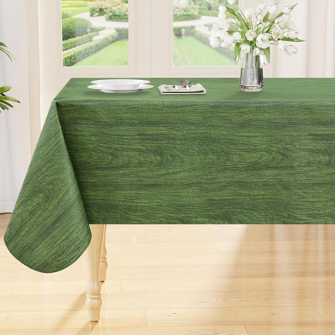 Smiry Rectangle Table Cloth, Waterproof Vinyl Tablecloths with Flannel Backing, Wipeable Spillproof Plastic Wood Grain Table Cover for Dining, Indoor and Outdoor (Green, 60 "x 84")