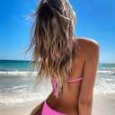 TASHEHE Women's Triangle Thong Bikini Set Sexy String Brazillian Two Piece Swimsuit Cute Bikini Bathing Suit (Pink, S)