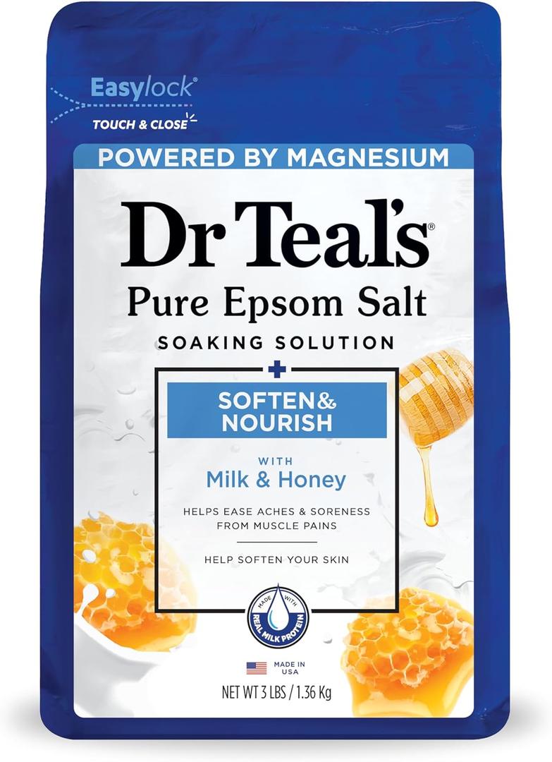 Dr. Teal's Epsom Salt Soaking Solution, Soften & Nourish with Milk and Honey, 48 Oz (48 Ounce (Pack of 1))