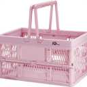 20 L Collapsible Shopping Basket, plastic basket, Basket with Handle, M (Pink)