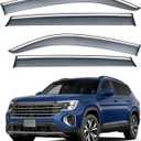 Vesul Tape on Polycarbonate Rain Guards Window Visors Compatible with VW Volkswagen Atlas Cross Sport 2020 2021 2023 2024 2025 Window Wind Deflector Shield Cover with 304 Stainless Steel Trim