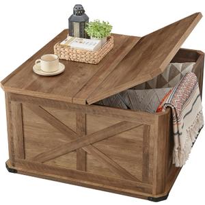 VASAGLE Farmhouse Coffee Table with Storage, Square Coffee Table for Living Room, Center Table with Flip-Top Lids, Honey Brown ULCT232K41