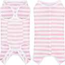 Comprehensive Post-Surgery Dog Recovery Suit: Premium Cotton Protective Wound Care Shirt for Puppies, Cats, and Small Pets - Ensuring Ultimate Comfort, Unrestricted Mobility M (M-(8~12lb) | Chest(~15.5"), Pink and White Striped)