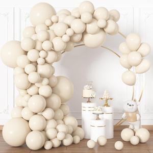 Ouddy Life 164Pcs Beige Cream Balloons Different Sizes 18" 12" 10" 5" - Ivory Neutral Balloon Garland Arch Kit for Birthday Party Wedding Bridal Baby Shower Anniversary Graduation Decorations (Sand White)