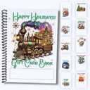 Christmas Gift Card Book 5x7 inches with Stickers, 10 Page Soft Cover Spiral Bound with Protective PVC Cover, and 20 Double Sided Sticky Dots - 8 Different Cover Design Options (Train)