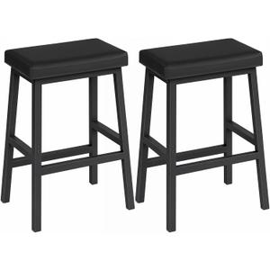 HOOBRO Bar Stools, Set of 2 Bar Chairs, Counter Height Bar Stools, 24 Inch Barstools for Kitchen Counter, PU Upholstered Kitchen Stools, for Kitchen, Bar, Dining Room, Black BB01MD01