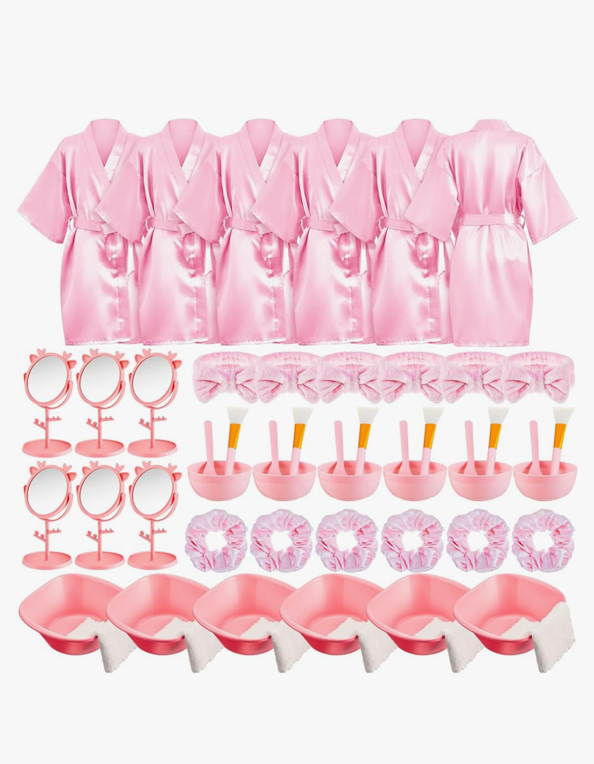 JenPen 6 set Girls Spa party supplies kids Robes with Accessories Kit Spa Set Party Favors for Spa Party Wedding Birthday (Size 8)
