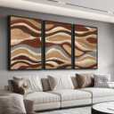 Large Framed Abstract Wall Art - Brown Mountain Range Wall Decor Painting 16"x24" Set of 3 Modern Prints Rustic Retro Canvas Pictures for Living Room Bedroom Office Artwork
