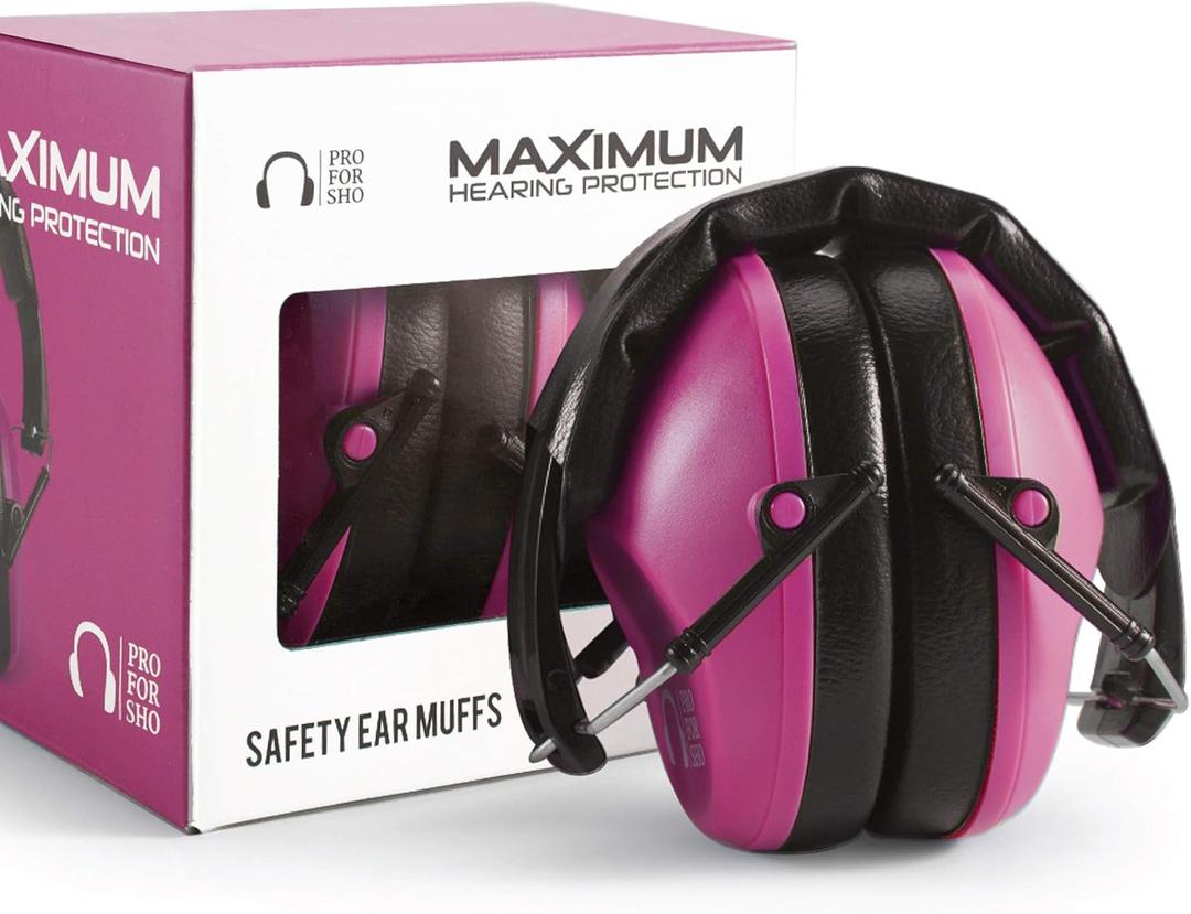 Pro For Sho 34dB Hearing Protection Ear Muffs  Highest NRR Compact Design Ear Protection for Loud Events & Sensory Use (Standard, Pink)