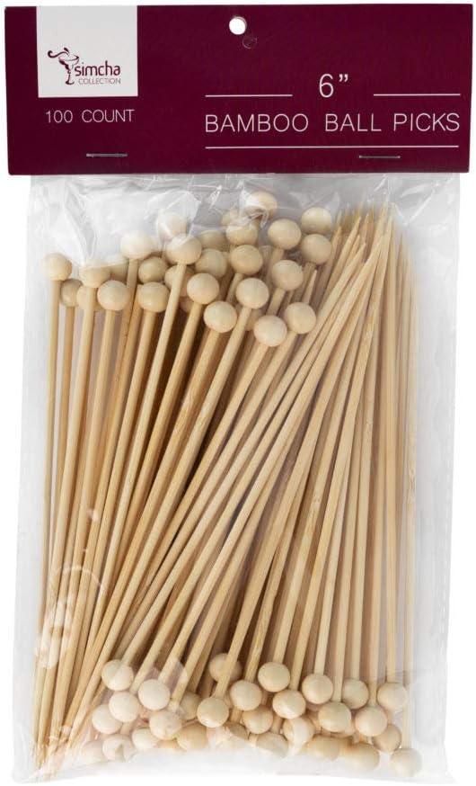 Ball End Bamboo Picks 6 Inch, 2400-Count Bulk Case, 24 Packs x 100, Decorative Appetizer Picks and Cocktail Skewers for Sliders, Sandwiches, Charcuterie and Catering