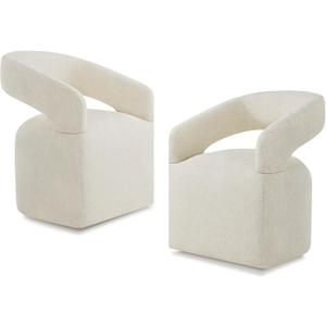 Upholstered Dining Chairs with Casters, Modern Barrel Side Armchair with Rollers for Dining Room, Bedroom, Kitchen, Reading Room, Cream Beige, Set of 2 (2 PCS - Assembly Required)