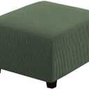 H.VERSAILTEX Square Ottoman Covers Ottoman Slipcovers Folding Storage Stool Furniture Protector Form Fit with Elastic Bottom, Stretch High Spandex Small Checks Jacquard Fabric(Large,Bronze Green)