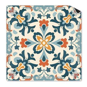 Yomisex Red Terracotta Teal Floral Mahjong Mat 31.5 x 31.5 Inch, Mediterranean Mexican Flower Non-Slip Noise Reduction Mahjong Table Mat for American Mah Jong Poker Card Board Games Dominoes