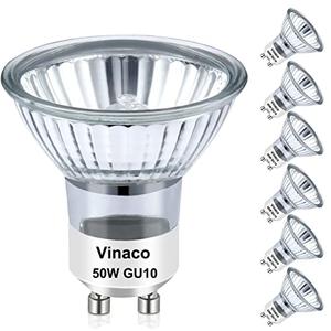 Vinaco GU10 Bulb, 6 Pack Halogen GU10 120V 50W, Dimmable, MR16 GU10 Light Bulb with Long Lasting Lifespan, gu10+c 120v 50w for Track&Recessed Lighting, Gu10 Base Bulb, 50W MR16/FL/GU10