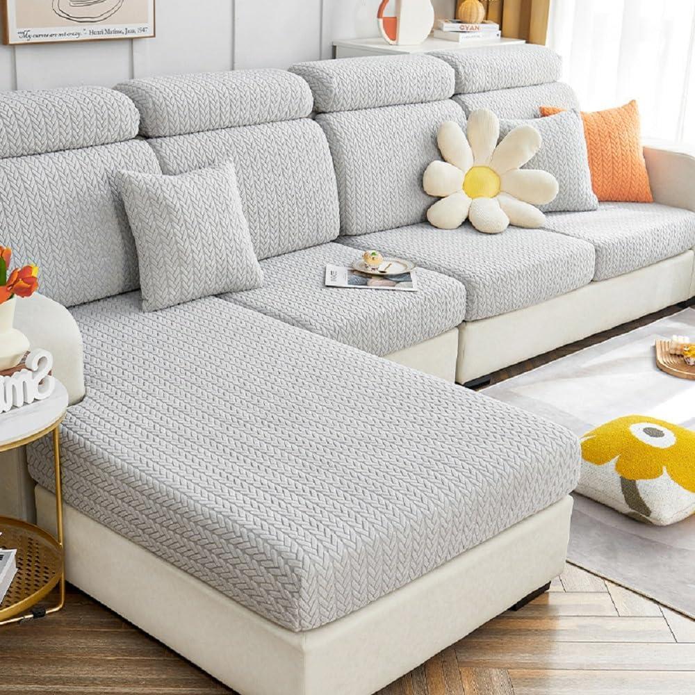 Sofa Covers Soothing Home Sofa Covers Sofa Hero Covers Couch Cushion Covers for Dogs Stretch Couch Covers Slipcovers for Couches and Sofas (Wheat-Light Gray,Extra Large Single Seat Cover)