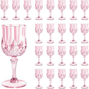 24PCS 7oz Plastic Wine Glasses Drinking Unbreakable Glassware Goblets Cups Pink Water Reusable Vintage Champagne Flutes for Valentines Day, Parties, Wedding (24, Pink)