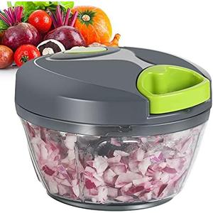 Ourokhome Manual Food Processor Vegetable Chopper, Portable Hand Pull String Garlic Mincer Onion Cutter for Veggies, Ginger, Fruits, Nuts, Herbs, etc., 500ml, Grey
