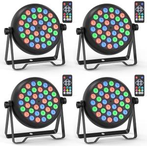 36 LED Stage Lights, Corded RGB Par Lights, 4/7 CH DMX Par Can, LED Stage Par with Sound Activated & DMX 512, Uplights for Wedding, Club, Event, Party, 4 Pack