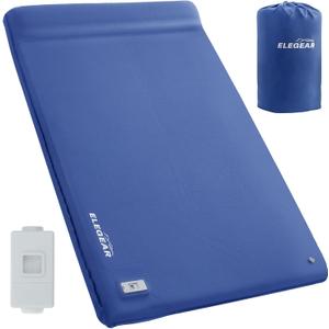 Elegear CumbreX Self Inflating Sleeping Pad, Built-in Electric Pump 3.15" Ultra-Thick Memory Foam Camping Mattress Pad with Pillow Double Sleeping Pad for Camping R-value 9.5 Foam Camp Pad for Travel, Dark Blue, Full