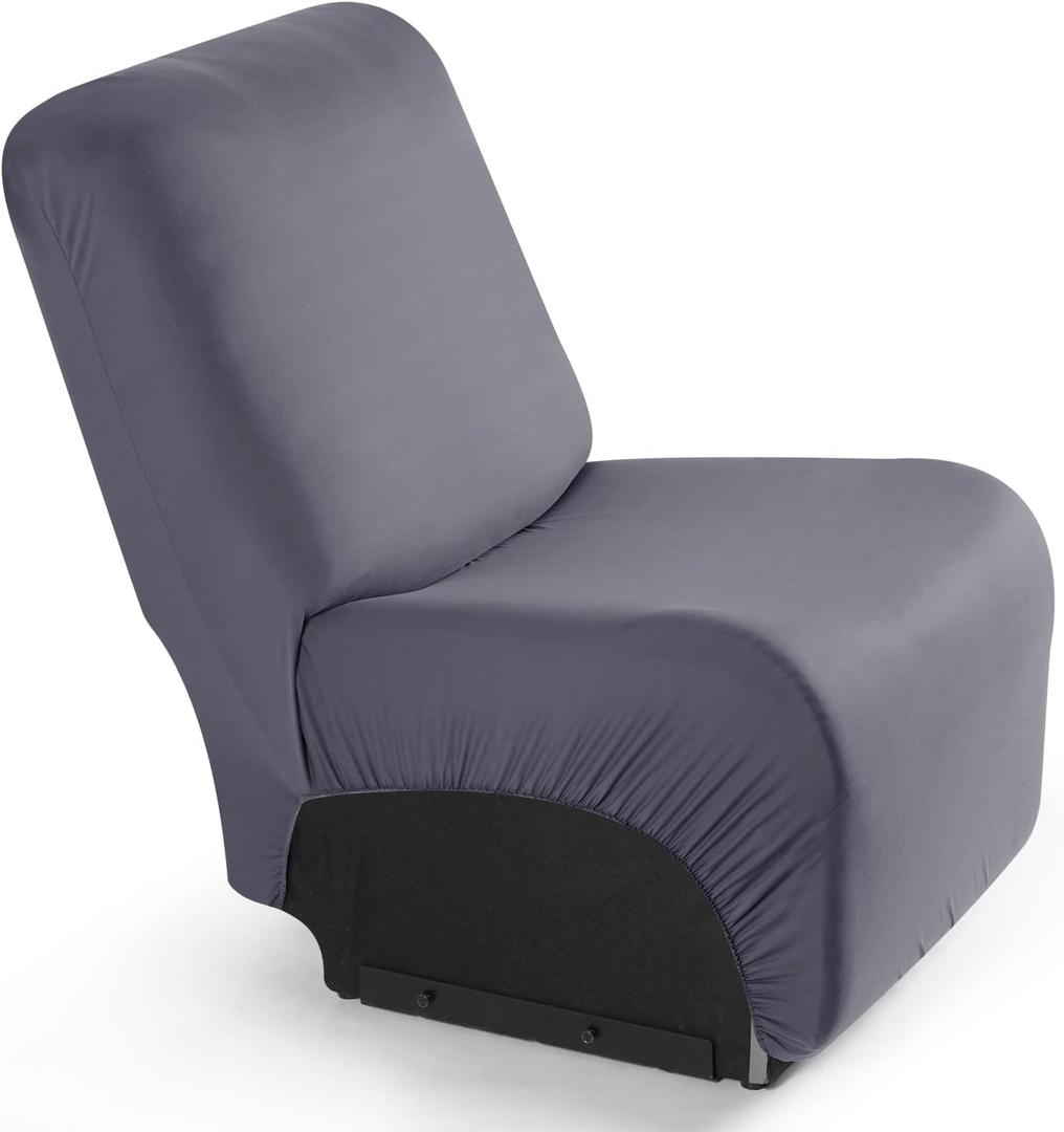 TAOCOCO Stretch Recliner Cover for Middle Seat, 1-Piece Polyester Fabric Seat Slipcover for Recliner Sofa Covers(Light Gray, 1 Armless Chair Cover)